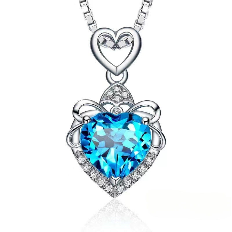 Heart of The Ocean Topaz Purple Blue Crystal Necklace Heart Shaped Clavicular Chain for Women