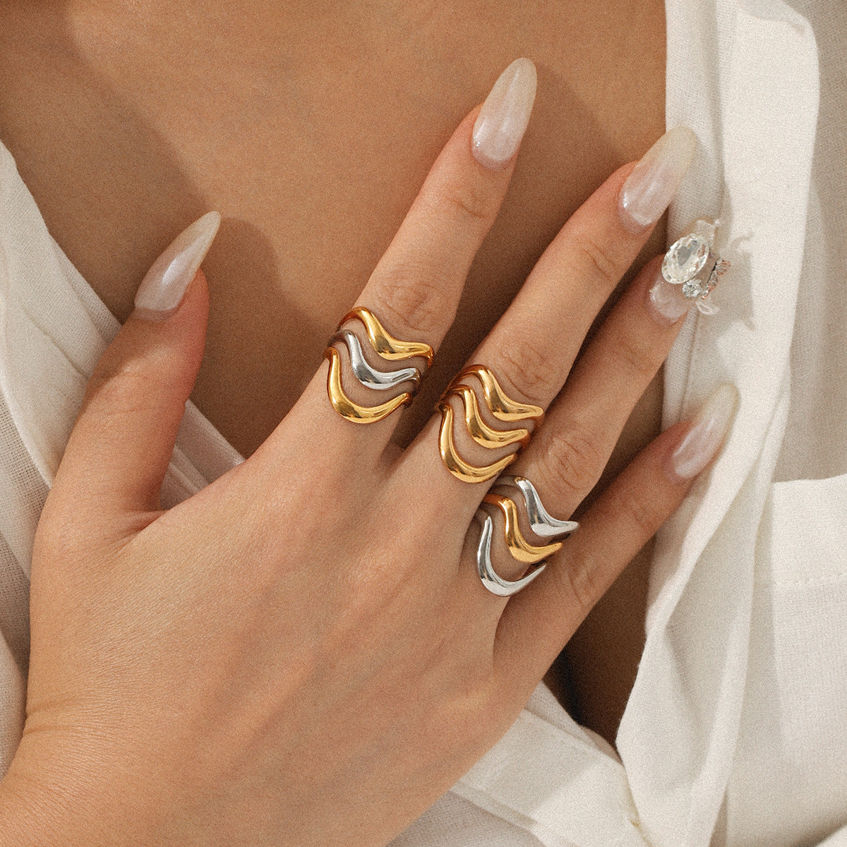 Color-blocked Ring Made of Titanium Steel, Non-fading, Niche Design, Stainless Steel Band, Simple and Versatile Jewelry