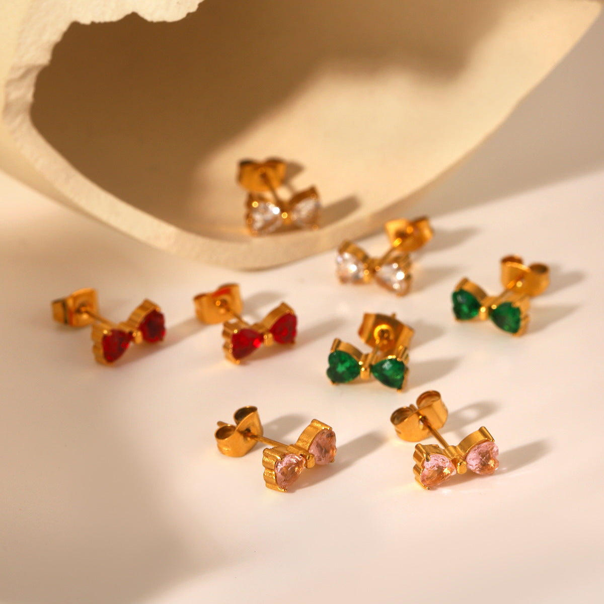 INS-style Stainless Steel Bowknot Earrings with Zircon Studs for Women, Non-fading Titanium Steel, 18K Gold-plated Earrings