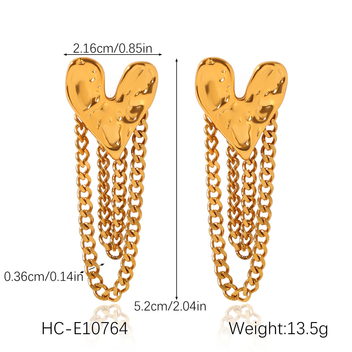 18K Gold Stainless Steel Hammered Pattern Heart-shaped Earrings, Light Luxury and High-end Feel, Heart-shaped Titanium Steel Earrings