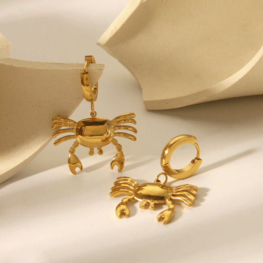Ocean Earrings, 18k Gold Stainless Steel Earrings for Women, Fashionable, Versatile, High-end, Crab-shaped Eardrops