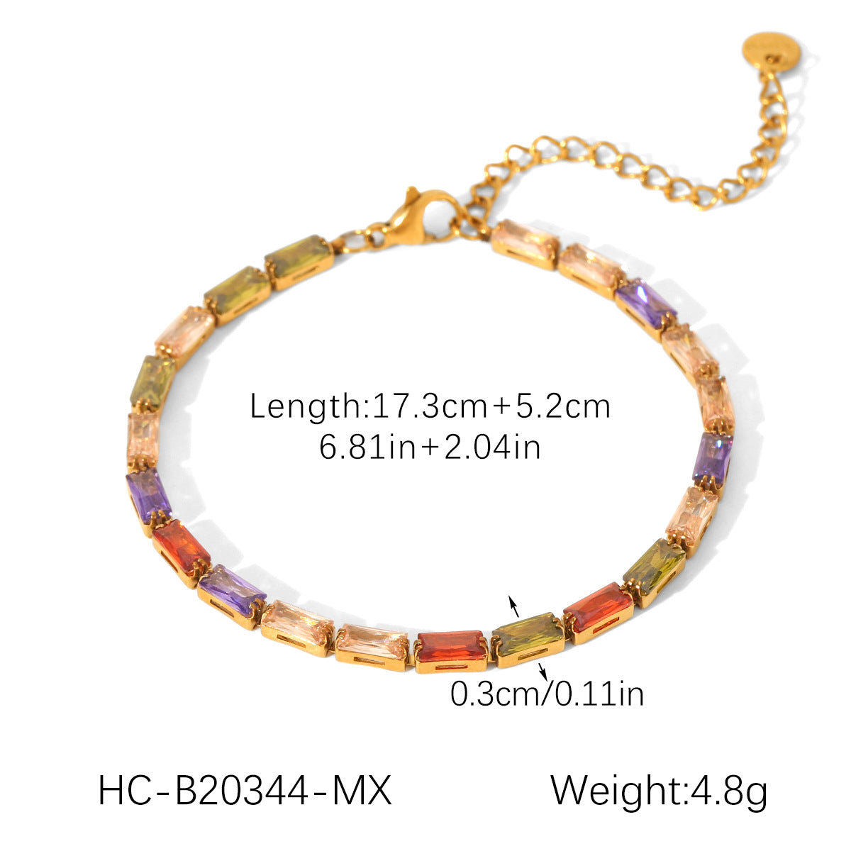 INS18K Gold Stainless Steel Zircon Bracelet, Light Luxury and High-end Gemstone Bracelet for Women