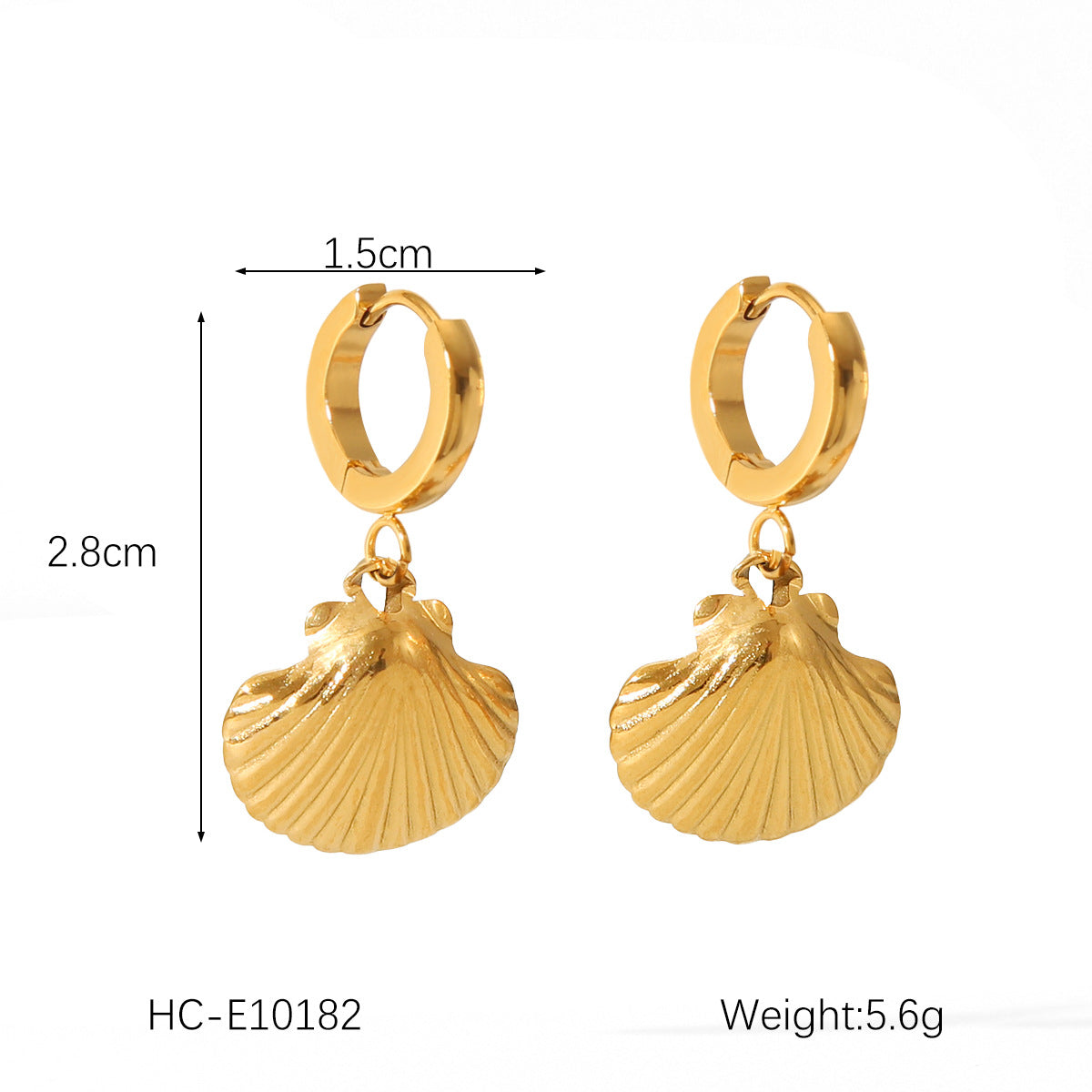 Marine titanium steel earrings, 18k gold-plated stainless steel scallop earrings, women's fashion diamond-encrusted earrings