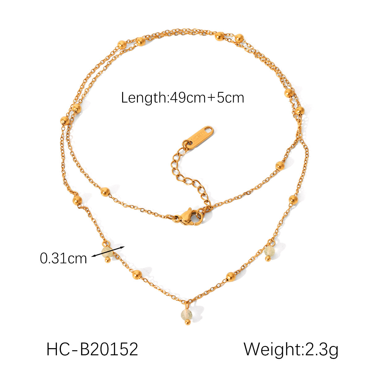French Ins Style Double-layer Beaded Chain 18K Gold Stainless Steel Bracelet Fashionable and Versatile Titanium Steel Jewelry Does Not Fade