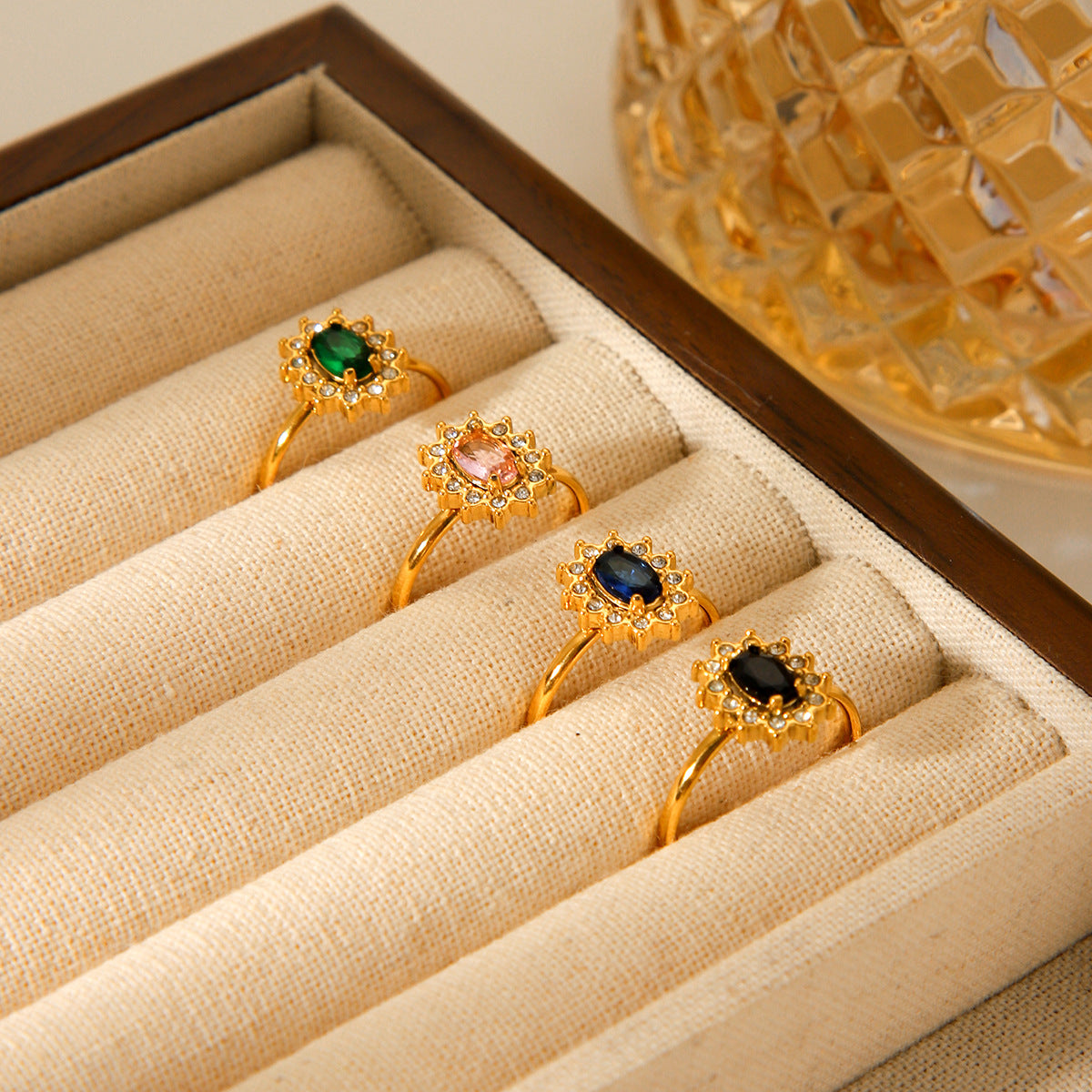 Zircon titanium steel ring jewelry, non-fading, French style, high-end stainless steel open ring