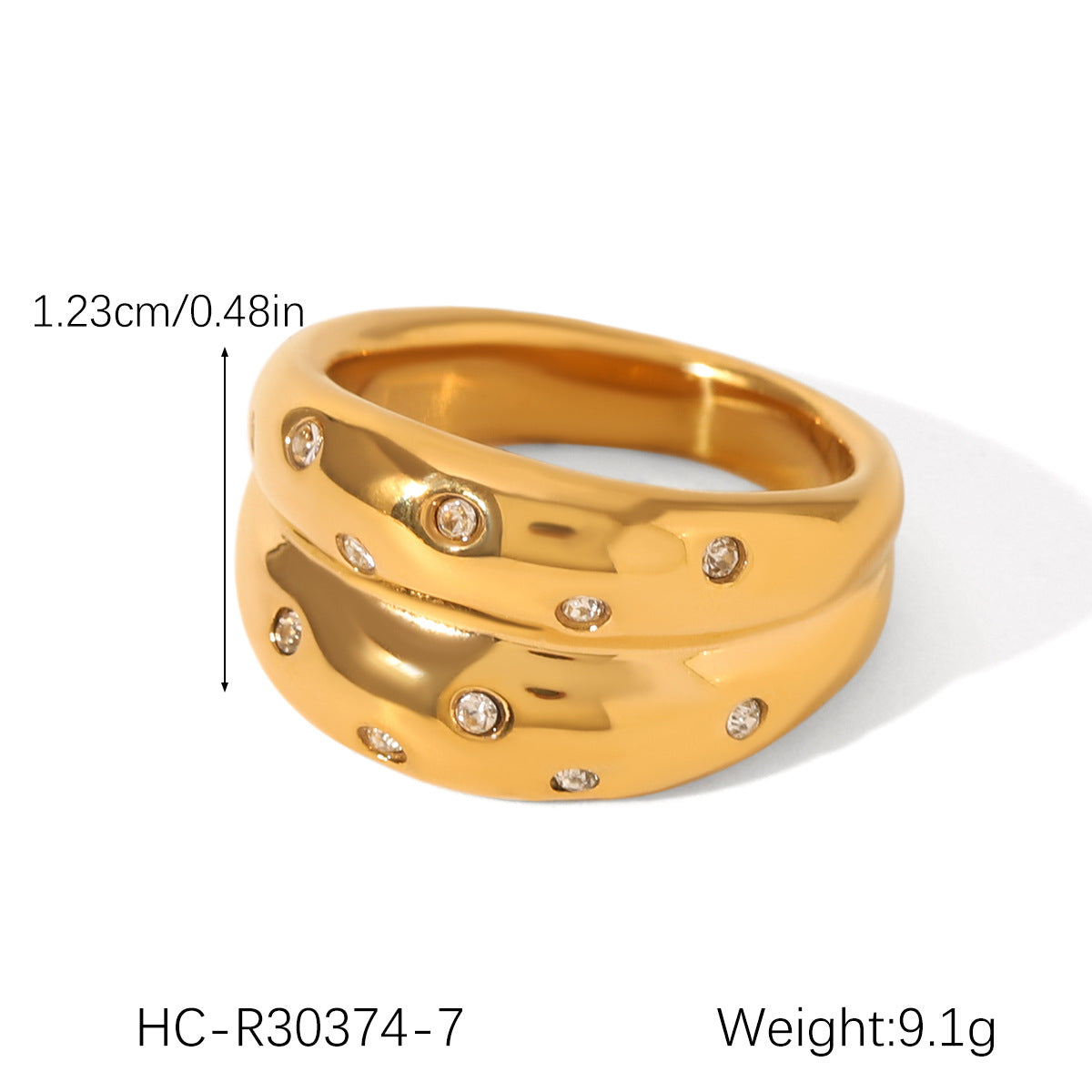 18K Gold Stainless Steel Open Ring Inlaid with Zircon, High-end, Non-fading, Finger Ring, Titanium Steel Jewelry