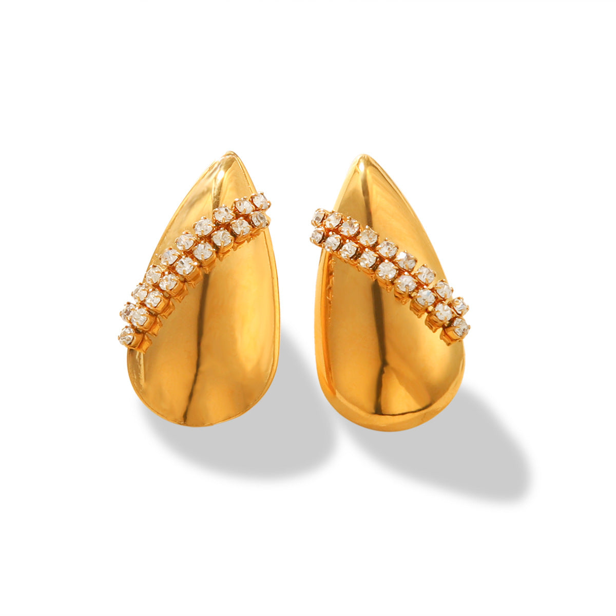 18K Gold Stainless Steel Earrings with A Drop-shaped Design, Featuring Titanium Steel and Diamond-encrusted Earrings