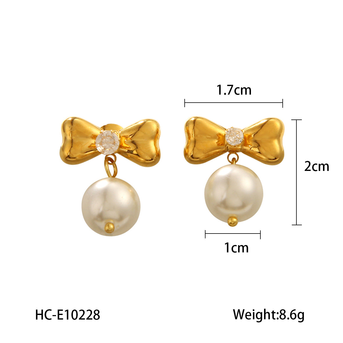 French 18K Gold Stainless Steel Heart Bowknot Earrings Design Sense Pearl Earrings Female Titanium Steel Earrings