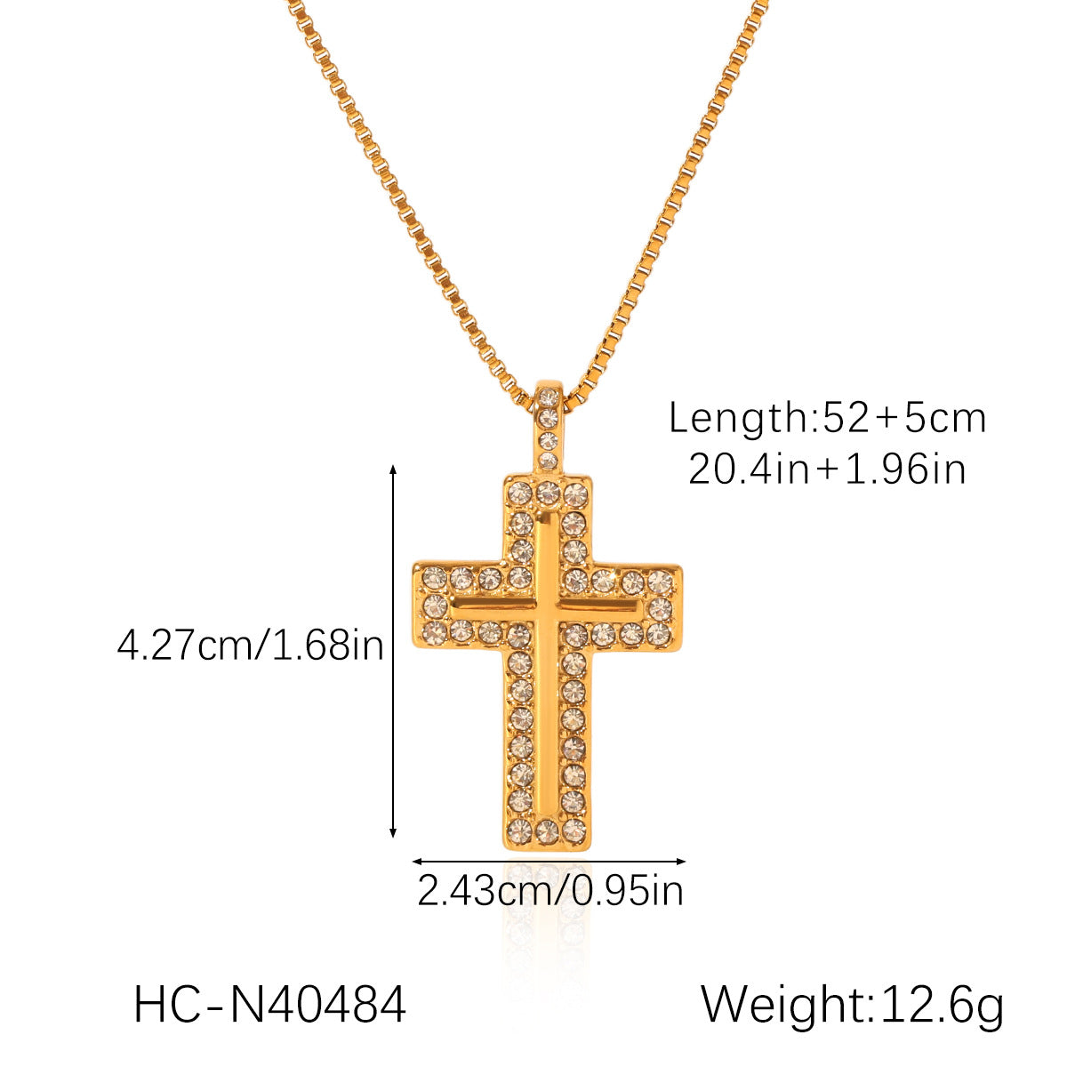 18K Gold Stainless Steel Box Chain Cross Diamond Pendant Necklace Does Not Fade, Elegant Titanium Steel Clavicle Chain