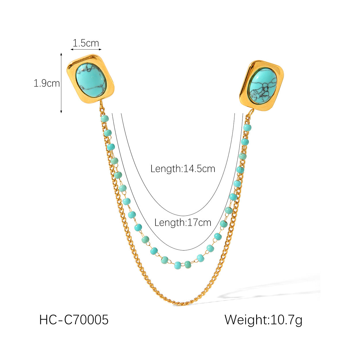 New Stainless Steel Diamond Inlaid Natural Stone Geometric Heart-shaped Collar, Needle Chain, Brooch Collar, Clothing Accessories
