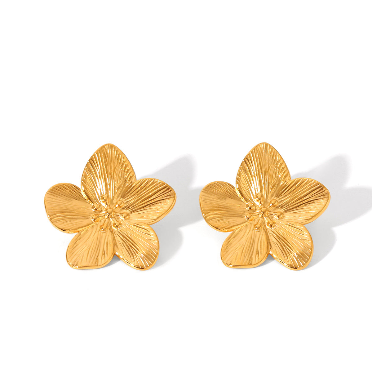 18K Gold-textured Five-petaled Flower Stainless Steel Earrings/necklace/bracelet Titanium Steel Jewelry