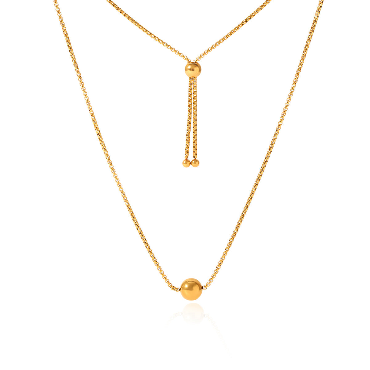 18K gold stainless steel box chain steel ball pendant necklace ins style niche design pull-style clavicle chain