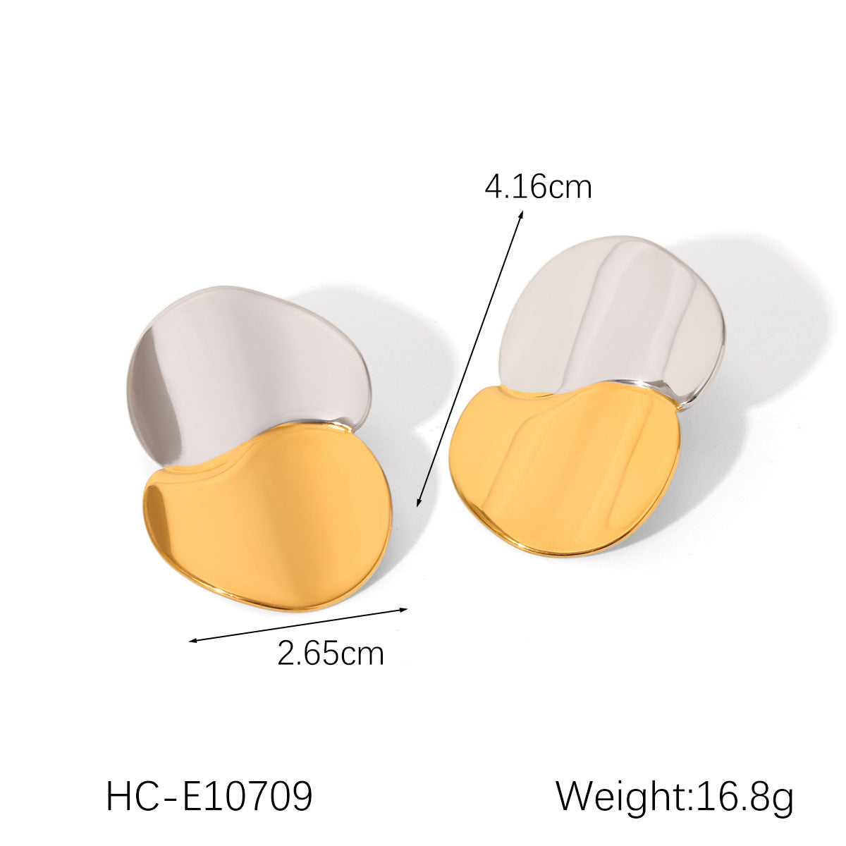 Stainless Steel Earrings, Gold and Silver Color-block, Glossy Geometric Texture, Stud Earrings, Sun-shaped Five-pointed Star Earrings for Women