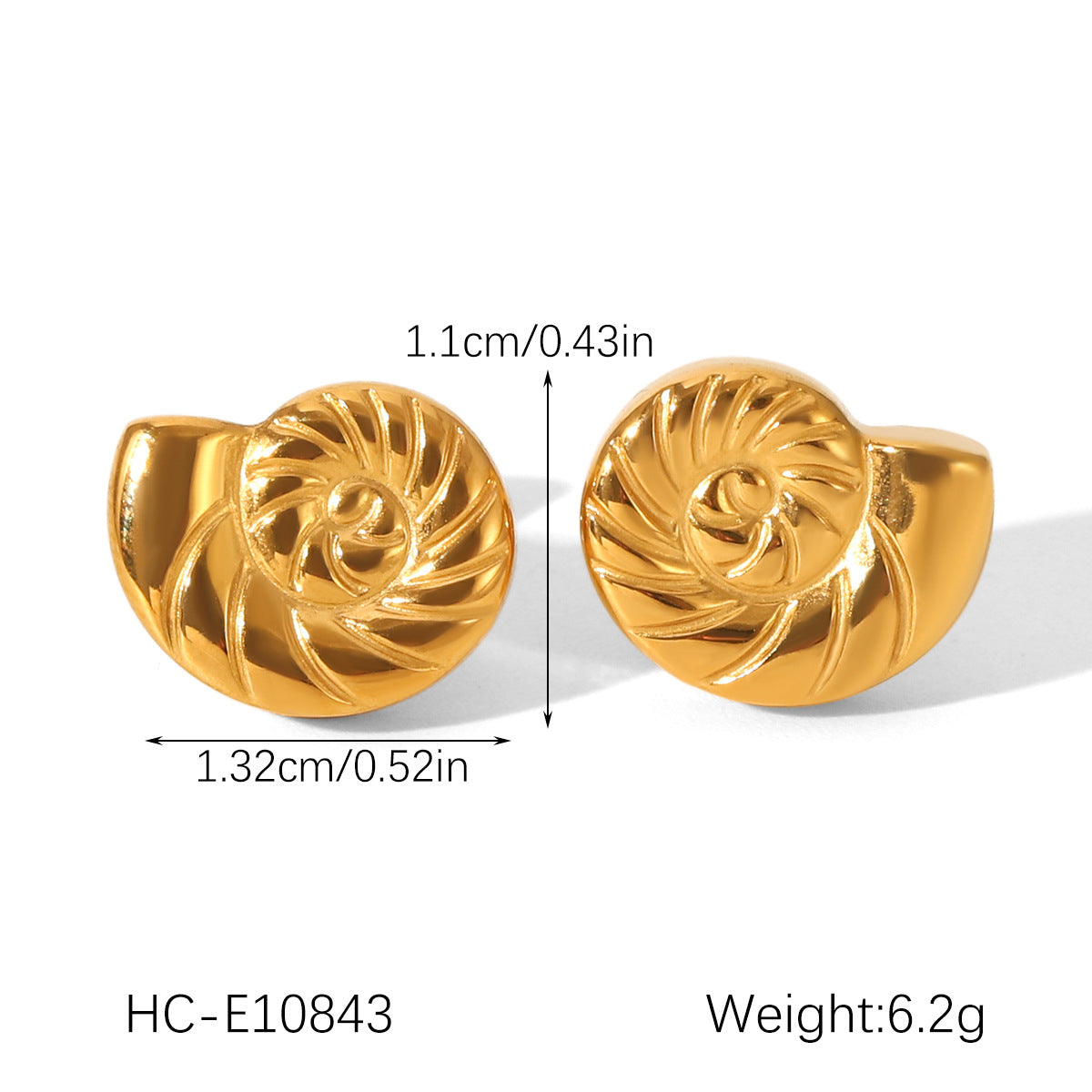 Ocean Wind Jewelry 18K Gold Stainless Steel Conch Ear Studs Light Luxury Easy To Match Titanium Steel Non-fading Earrings