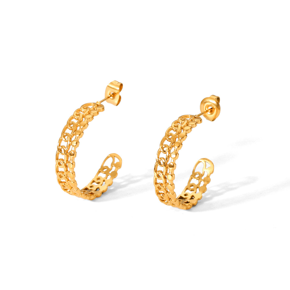 Stylish Stainless Steel Geometric Hollow-out Earrings for Women, Non-fading, Ins-inspired Earrings with A Design Sense, C-shaped Titanium Steel Earrings