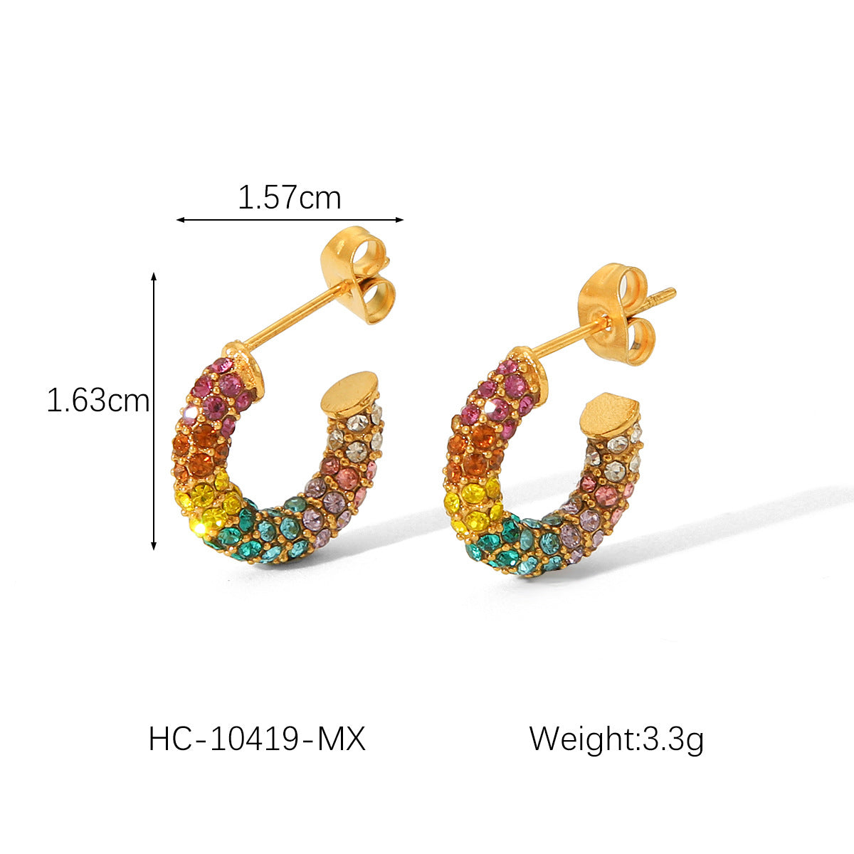 Ins Wind Punch Texture Titanium Steel Earrings 18K Gold Stainless Steel Geometric Love Butterfly Inlaid Diamond Earrings