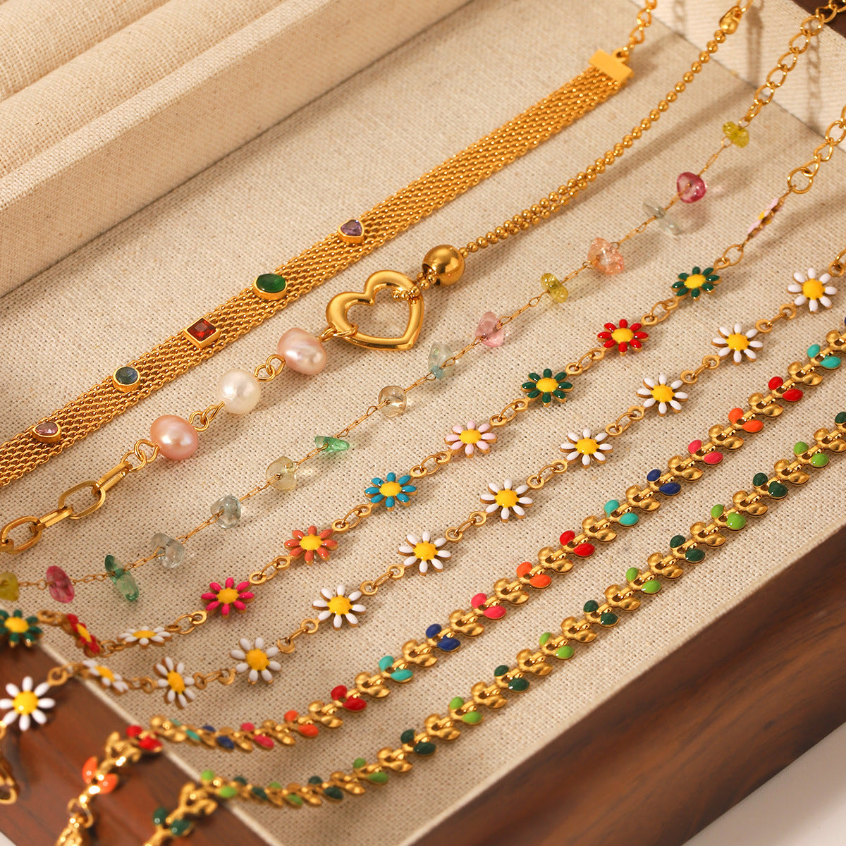 Bohemian-style Stainless Steel Bracelet with Oil-dripped Colored Zircon Hand Jewelry for Women, Non-fading Jewelry