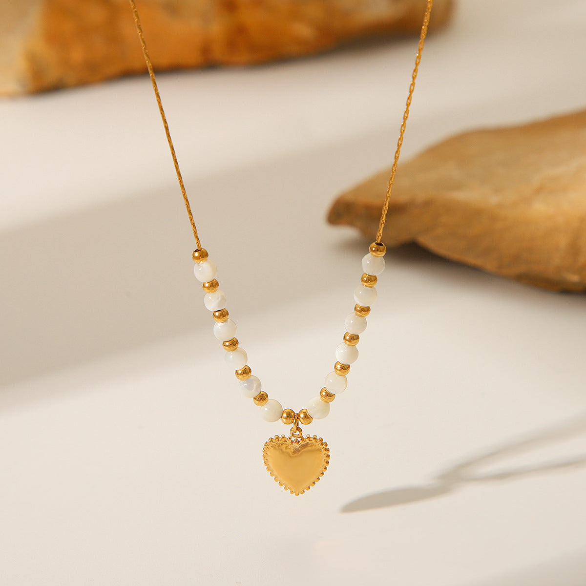 Stainless Steel Bead Heart Pendant Necklace Fashionable Temperament Easy To Match Titanium Steel Necklace Does Not Fade