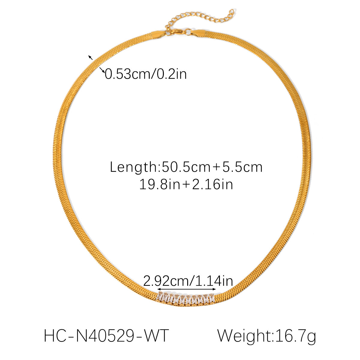 18K Gold Stainless Steel Blade Chain Inlaid with Zircon Necklace, High-end Flat Snake Chain, Titanium Steel Clavicle Chain