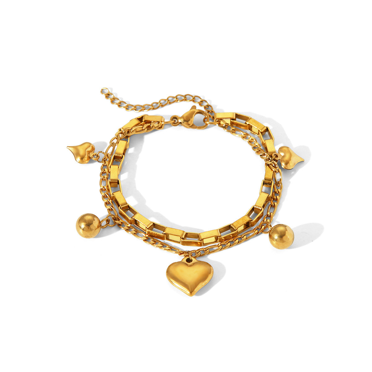 Fashionable and Personalized 18k Gold Stainless Steel Double-layer Stackable Bracelet for Women, Featuring A Design Sense and A Heart-shaped Pendant, Made of Titanium Steel