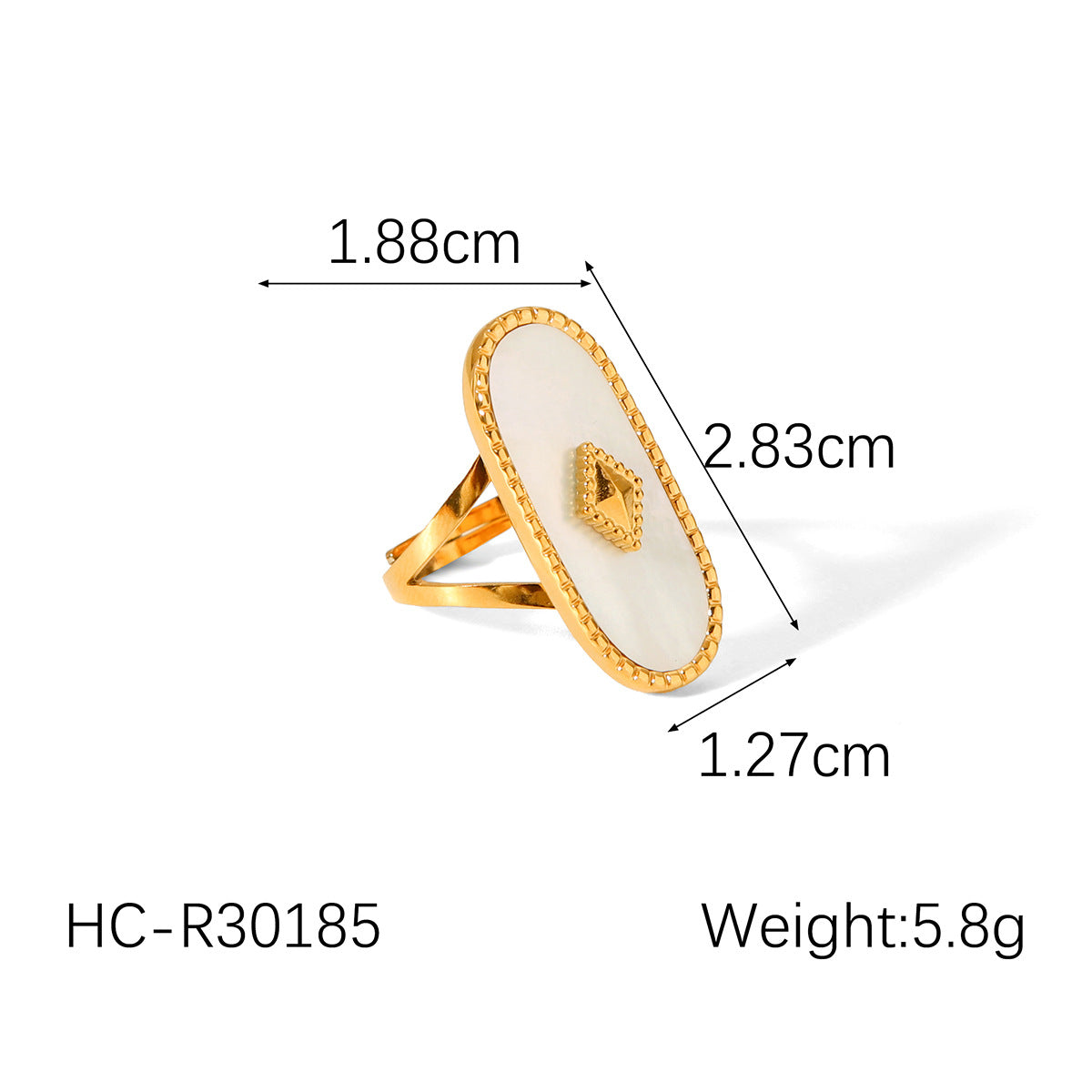 Diamond-encrusted Geometric Stainless Steel Ring for Women 18k Gold White Mother-of-pearl Titanium Steel Finger Ring for Women
