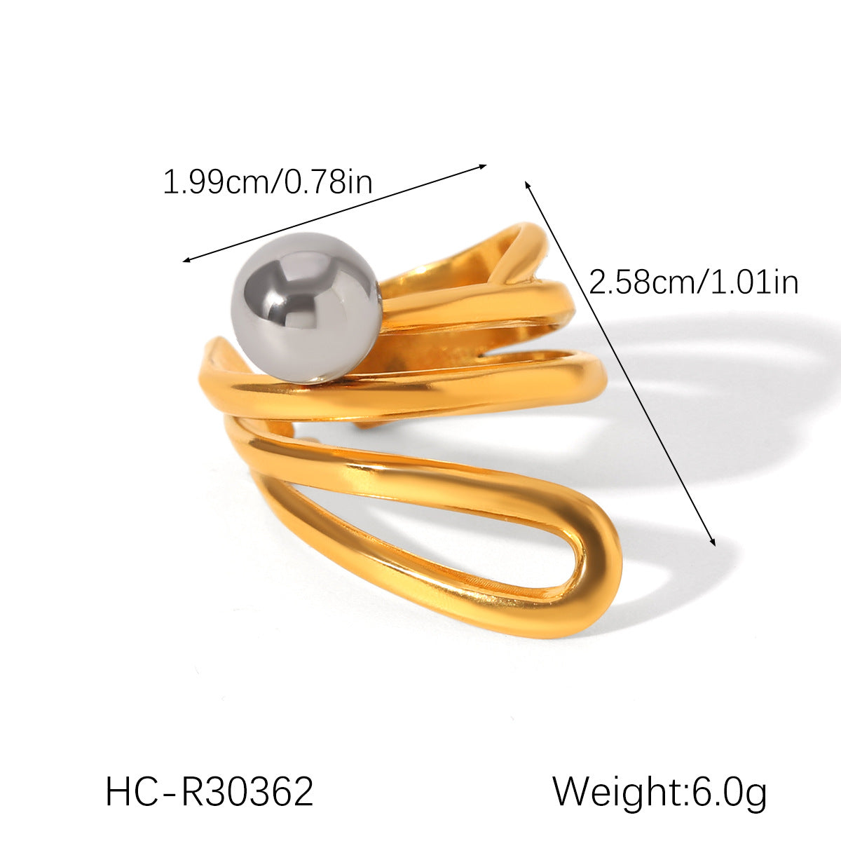 Ins-style Exaggerated Personality Stainless Steel 18K Gold-plated Ring for Women, Titanium Steel, Non-fading, High-end Hand Jewelry