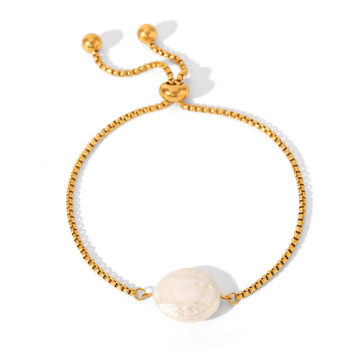 Freshwater Pearl Pendant Bracelet, Draw-style Stainless Steel Box Chain Bracelet, Titanium Steel, Non-fading, Elegant Jewelry