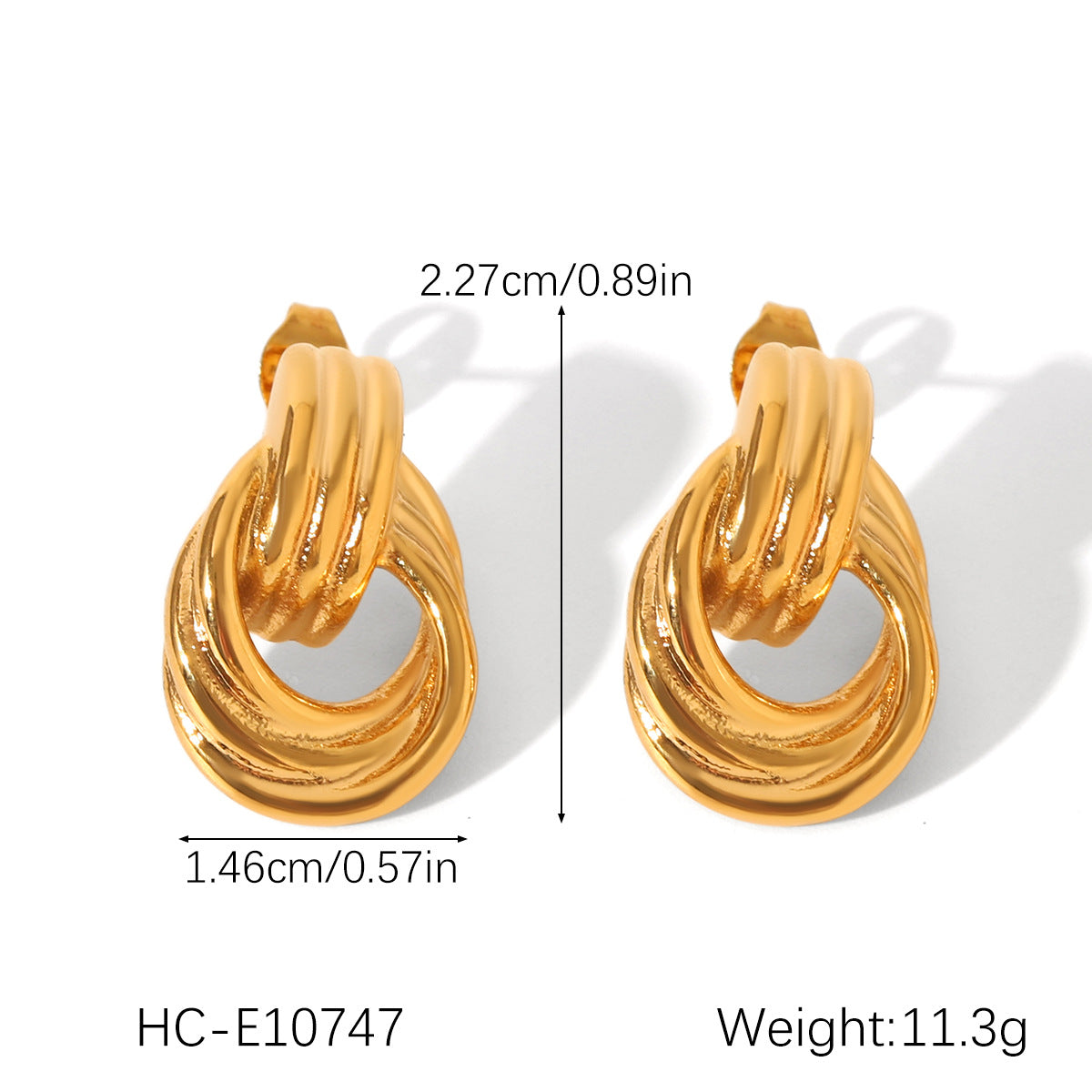 Elegant 18K Gold Stainless Steel Geometric Hollow-out Earrings, Temperament Ear Studs