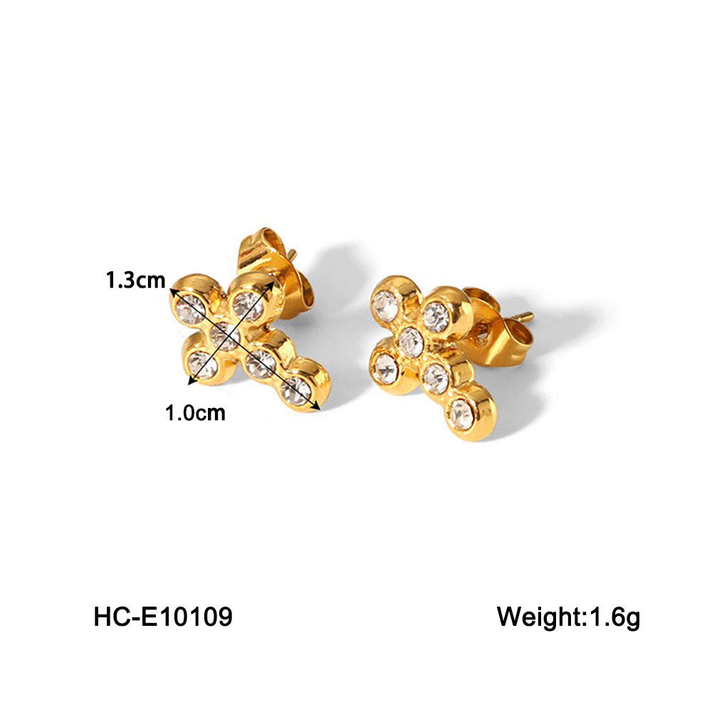 INS Fashionable and Minimalist Titanium Steel Earrings, Vacuum Plated Stainless Steel, White/green Square Zircon Earrings, Jewelry for Women