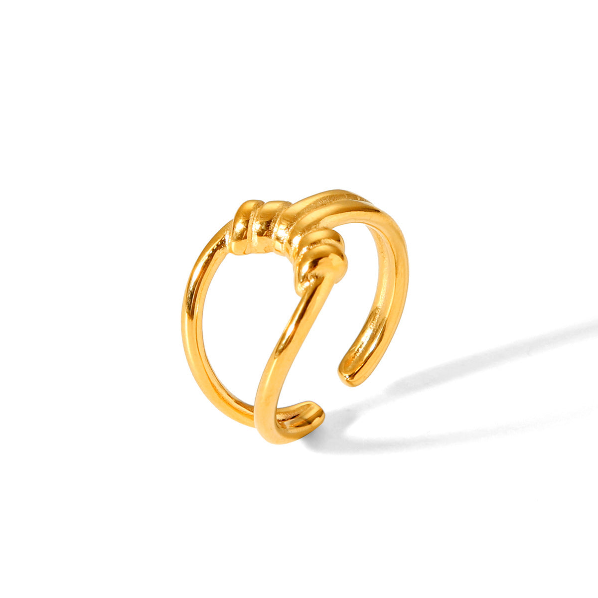 Fashionable Wide Version Fried Dough Twists Stainless Steel Hollowed-out Three-dimensional Finger Ring 18K Gold-plated Ring for Women, Non-fading Ring