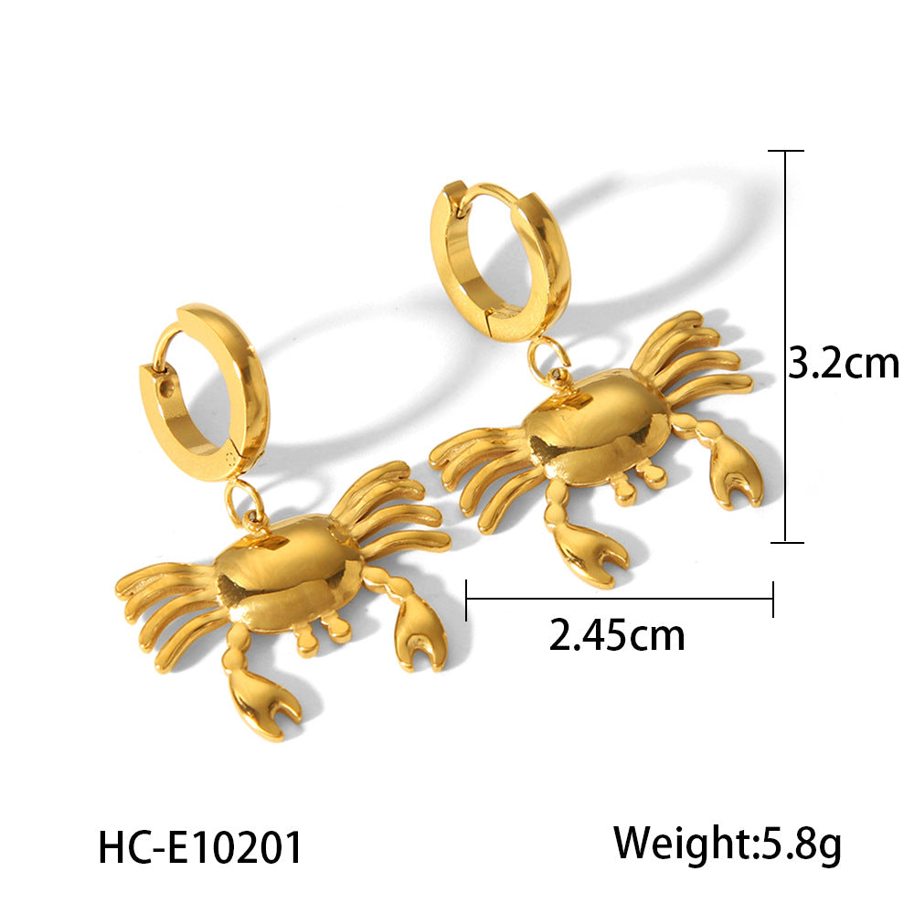 Ocean Earrings, 18k Gold Stainless Steel Earrings for Women, Fashionable, Versatile, High-end, Crab-shaped Eardrops