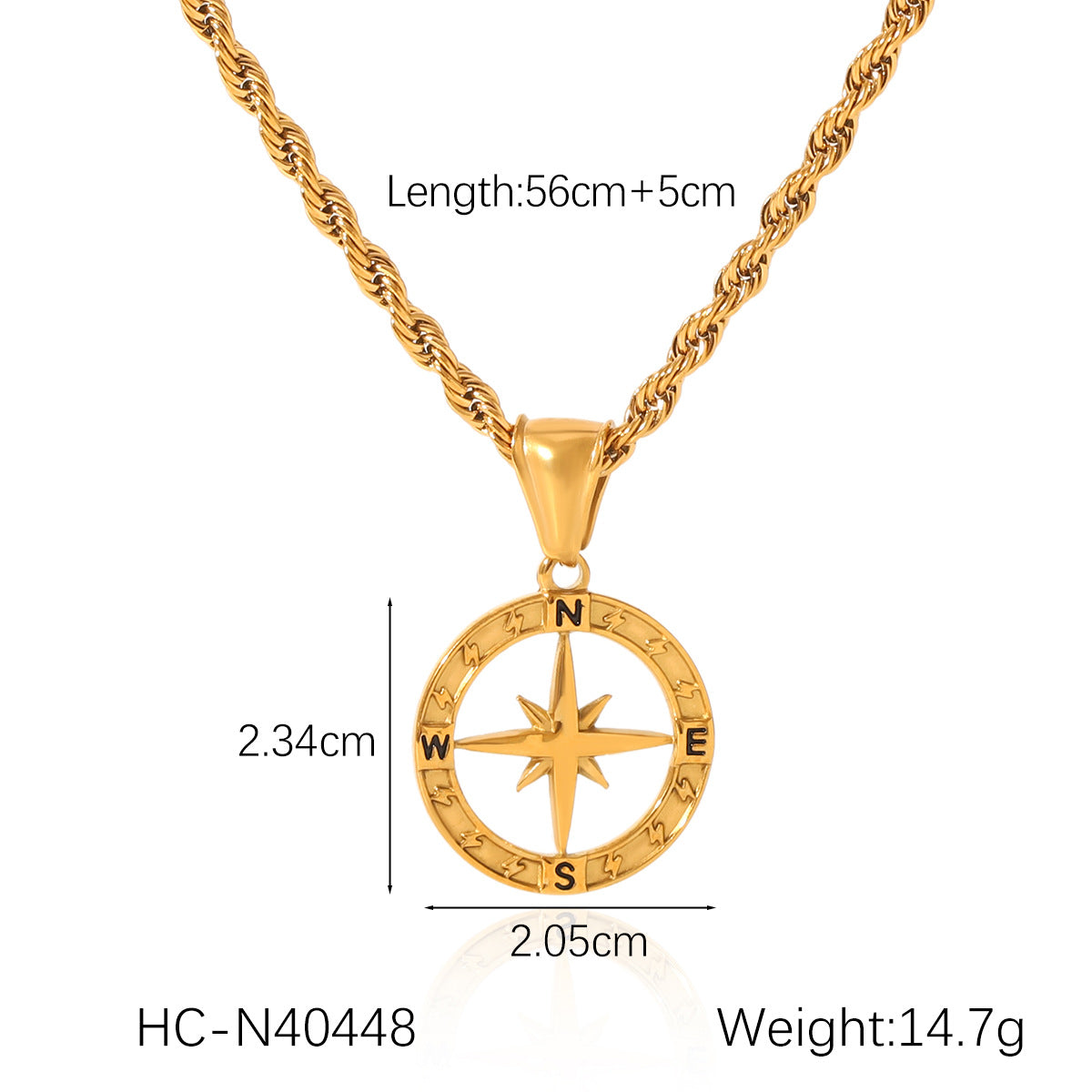 Double-layered Stainless Steel Necklace with Embossed Eight-pointed Star Pendant and Titanium Clavicle Chain