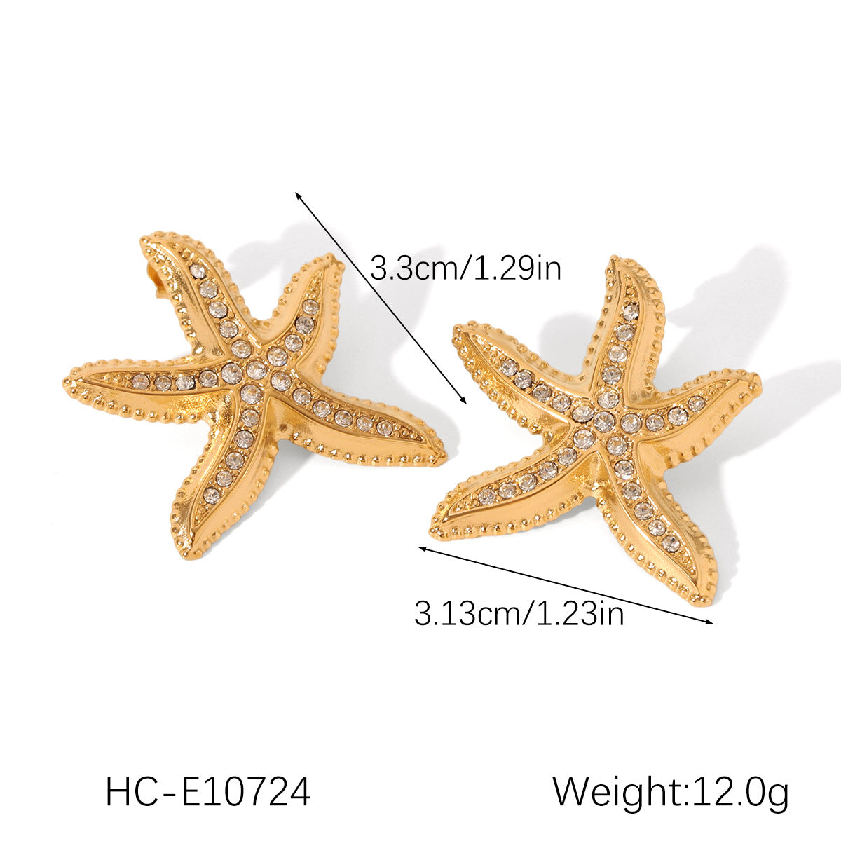 Ocean Wind Stainless Steel Diamond-encrusted Seahorse Earrings, Non-fading, Niche, High-end, Titanium Steel Starfish Earrings