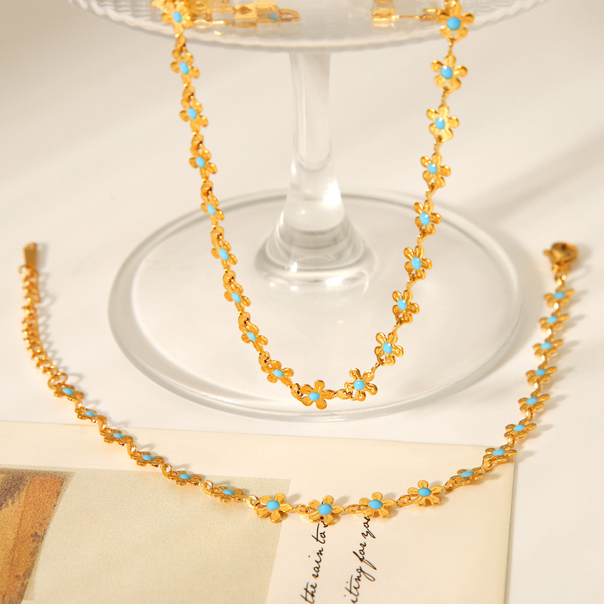 18K Gold Stainless Steel Flower Drop Necklace Design, Titanium Steel Bracelet, Non-fading Jewelry