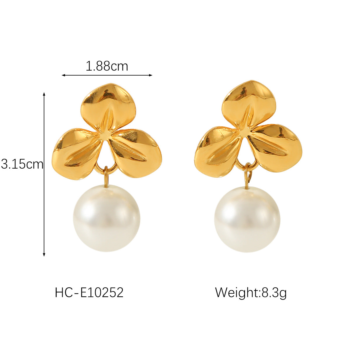 French 18K Gold Stainless Steel Flower Earrings Design Sense Fashion Retro Temperament Pearl Earrings Women