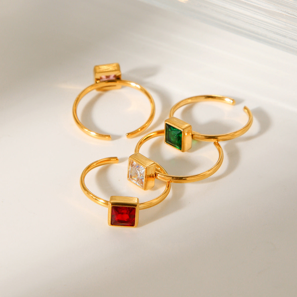 Titanium Steel Ring Female Niche Light Luxury High-grade Stainless Steel Plated 18k Gold Inlaid Square Zircon Ring Female