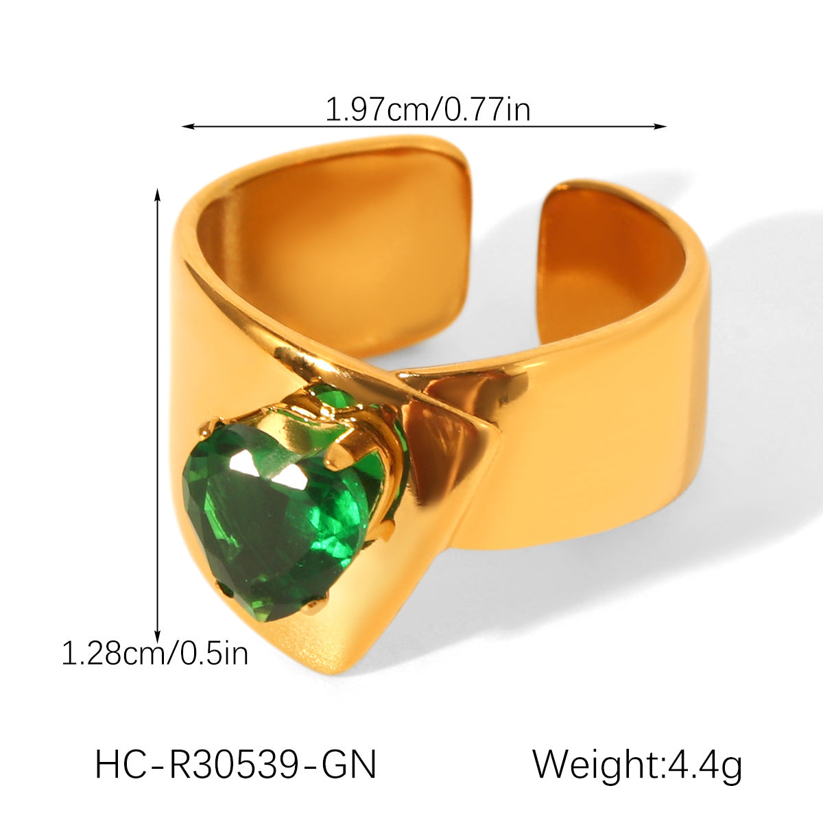 Stainless Steel Ring with Green Zircon Inlay for Women, Non-fading Titanium Steel Ring, Light Luxury and High-end Hand Jewelry