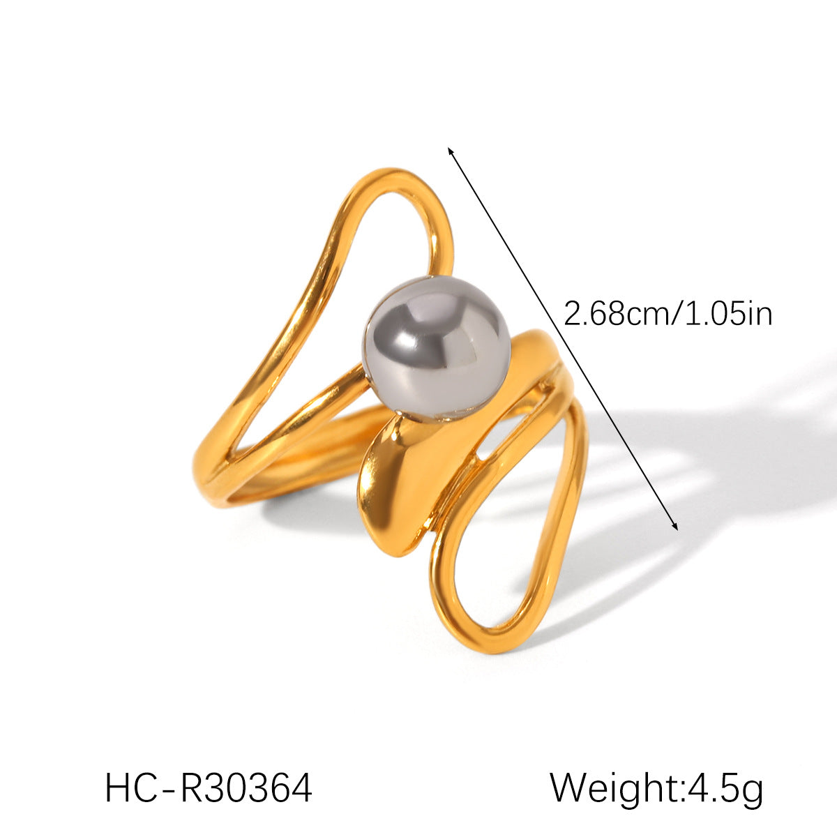 Ins-style Exaggerated Personality Stainless Steel 18K Gold-plated Ring for Women, Titanium Steel, Non-fading, High-end Hand Jewelry