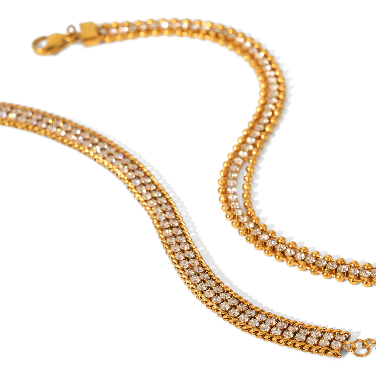 18K Gold Stainless Steel Bracelet with Double-layer White Zircon, Exuding A Light Luxury and High-end Feel, Made of Titanium Steel Jewelry