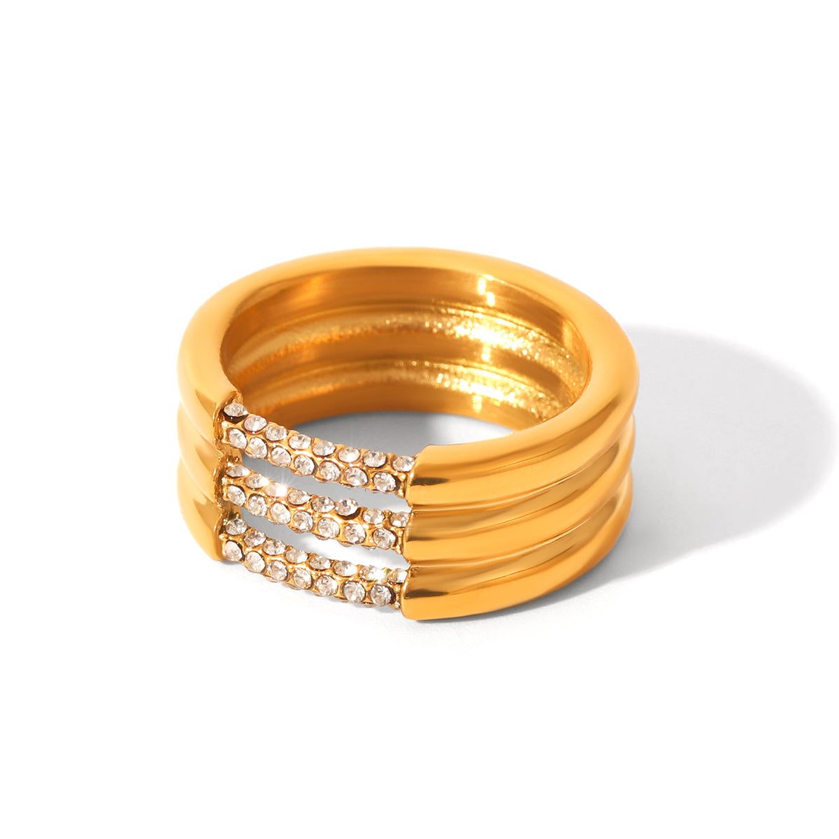 Ins-style Internet Celebrity's Multi-layer Titanium Steel Ring for Women, 18K Gold Stainless Steel Diamond-encrusted Ring, Non-fading Finger Ring