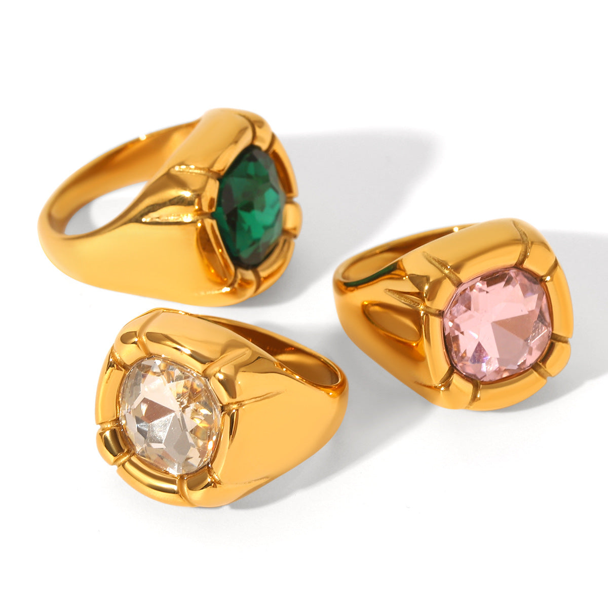 18K Gold Stainless Steel Inlaid Zircon Ring Female Non-fading Ring Ins Wind Titanium Steel Jewelry Casting Ring