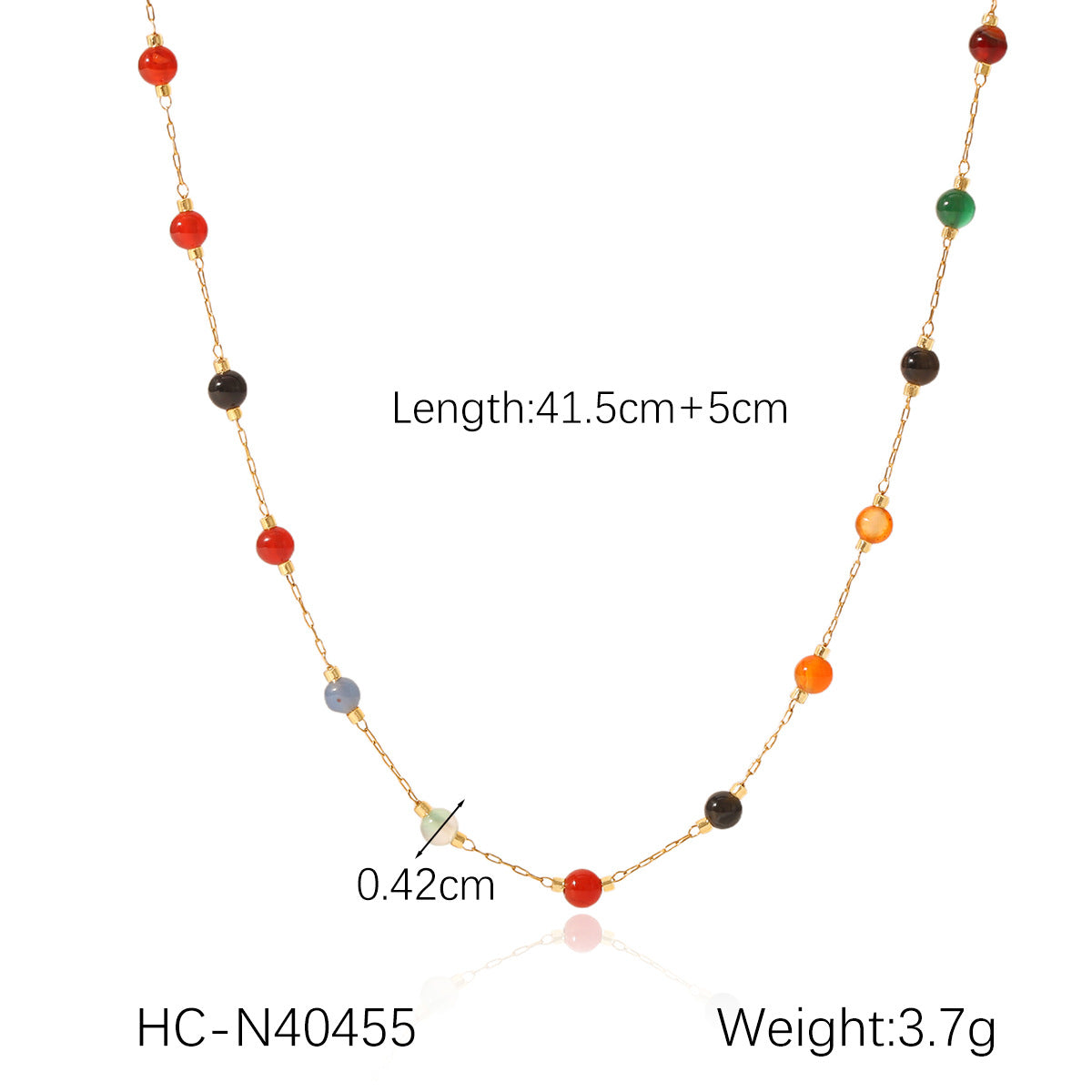 Dopamine Necklace Adorned with Colorful Beaded Stainless Steel, Featuring A Natural Stone Bead Clavicle Chain Design for Women