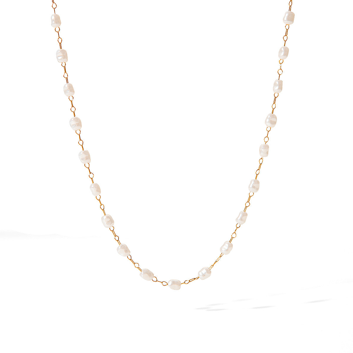 French retro palace style 18K gold-plated stainless steel pearl necklace for women, light luxury temperament, titanium steel, non-fading necklace