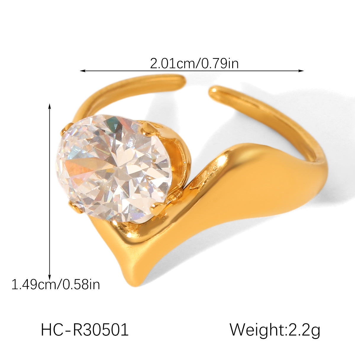 Zircon Ring for Women, Non-fading Titanium Steel Ring, Niche and High-end Open Ring, Stainless Steel Ring