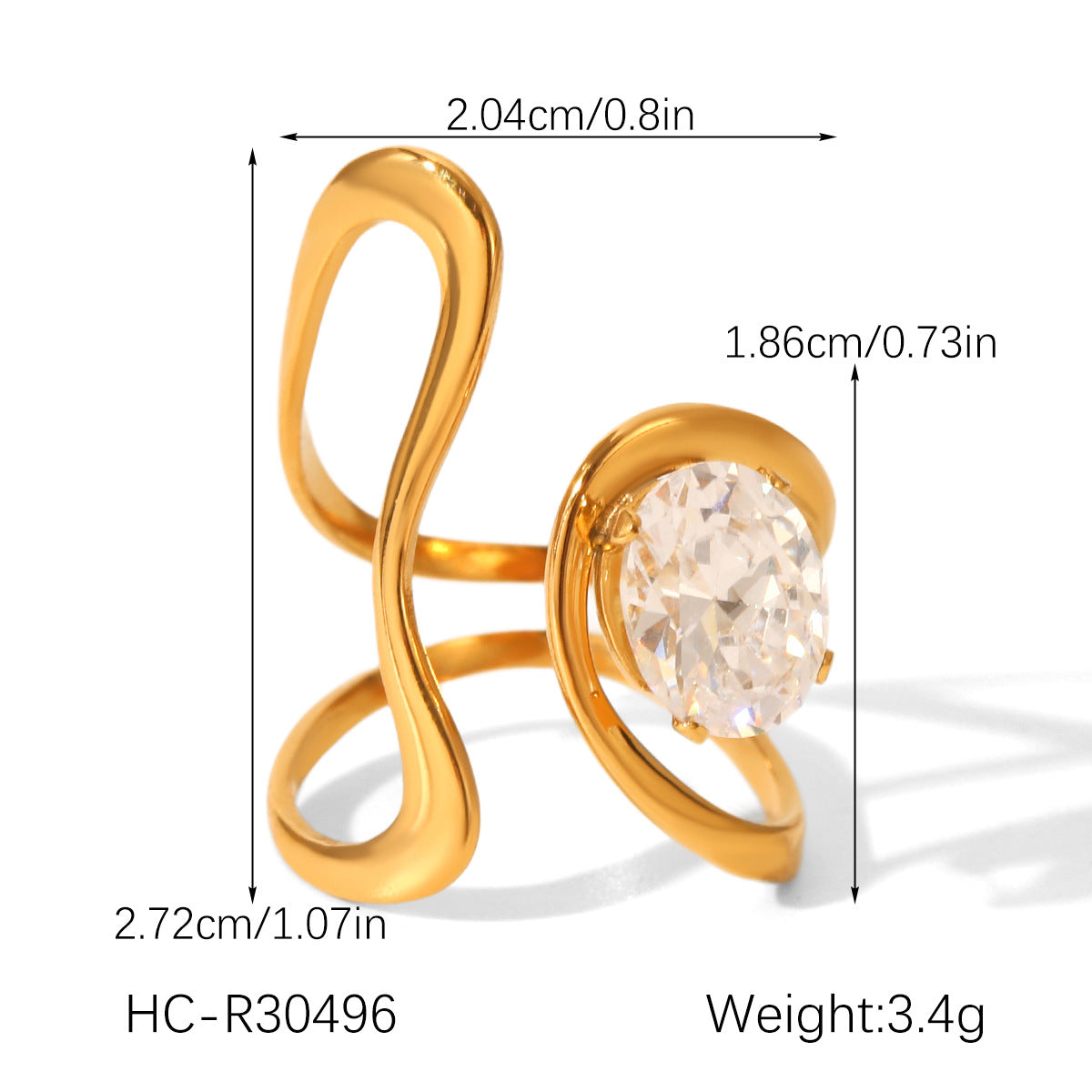 Zircon Ring for Women, Non-fading Titanium Steel Ring, Niche and High-end Open Ring, Stainless Steel Ring