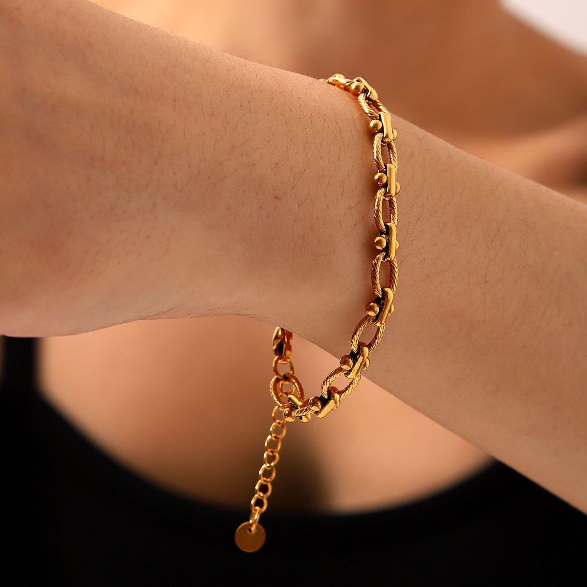Fashion Handmade Texture Stainless Steel Necklace Female Personality Trend 18K Gold Titanium Steel Bracelet Does Not Fade