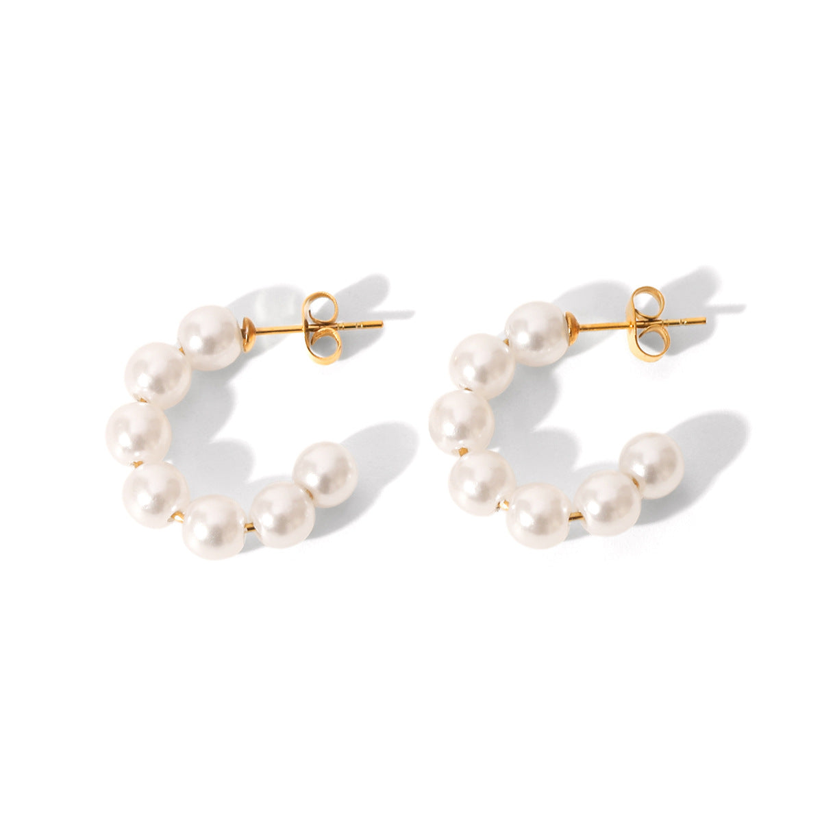 Stainless Steel C-shaped Pearl Earrings for Women, Vintage Style, Millet Pearl Earrings, High-end Earrings