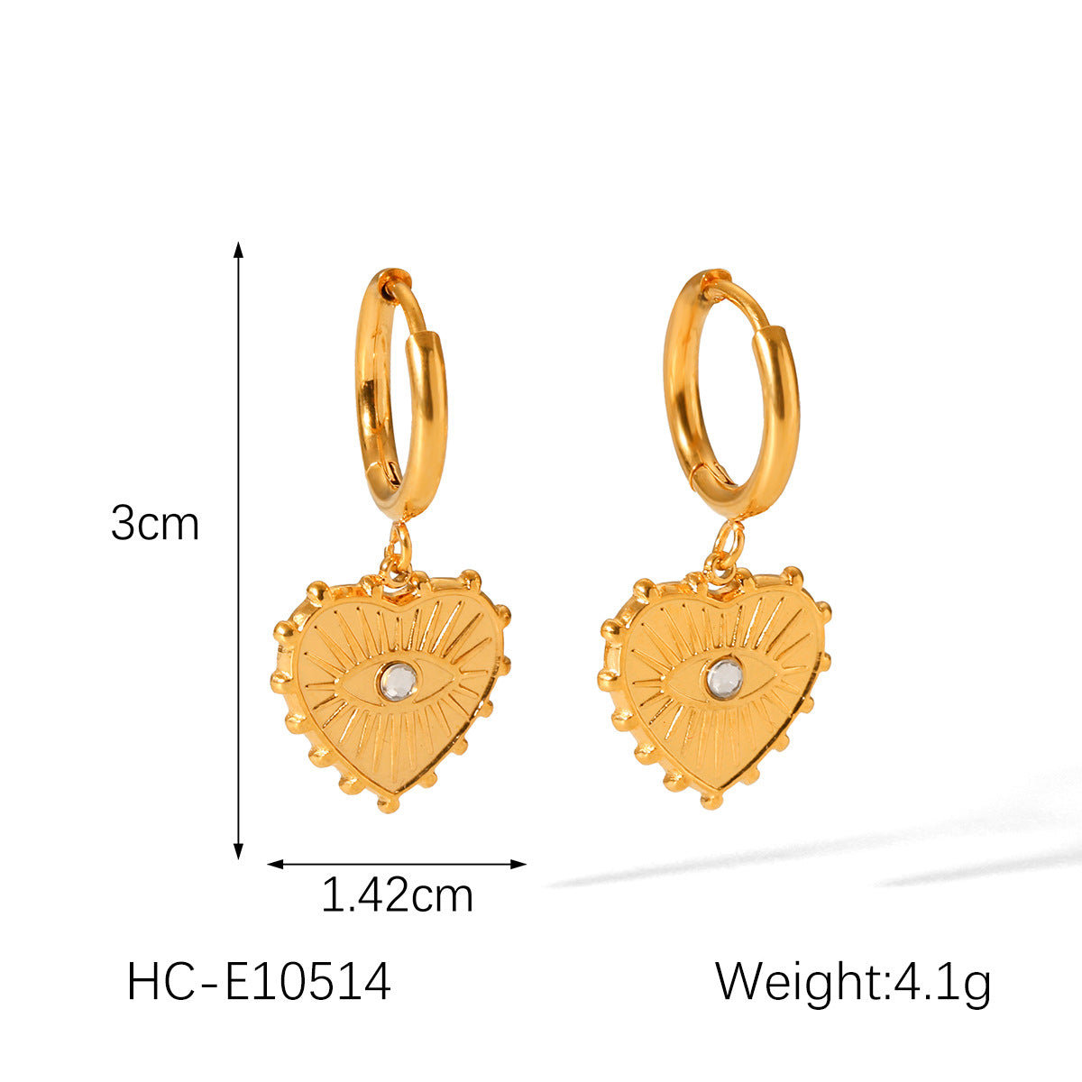 Stainless Steel Zircon Inlaid Heart-shaped Pendant Earrings Ins Fashion Personality Devil's Eye Titanium Steel Earrings