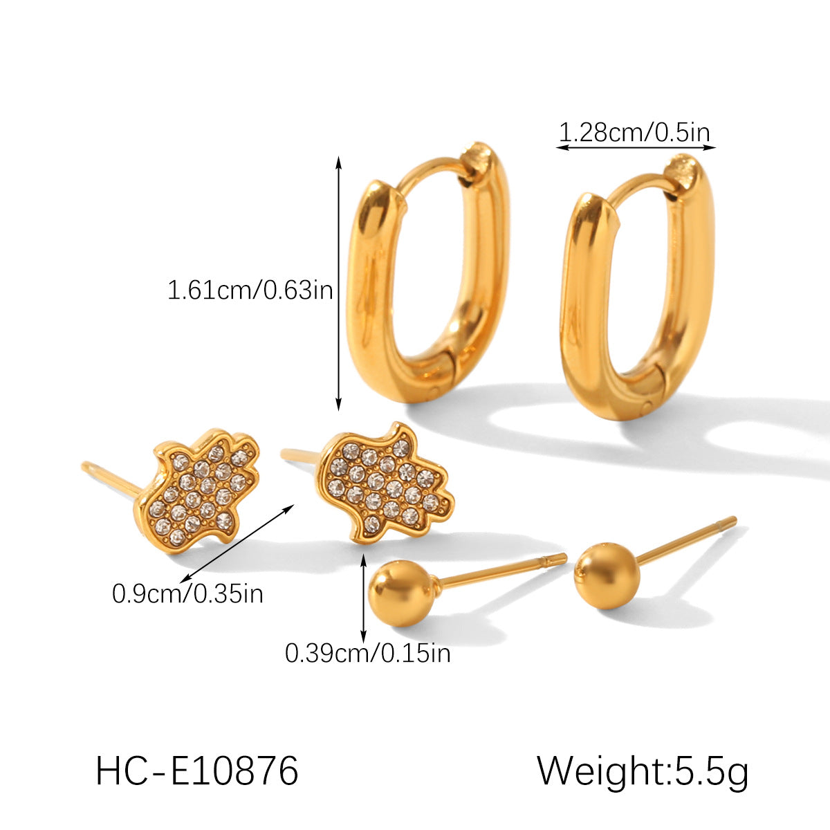 Stainless Steel Jewelry with Zircon Earrings Set, Versatile and High-end Earrings, Titanium Steel Earrings