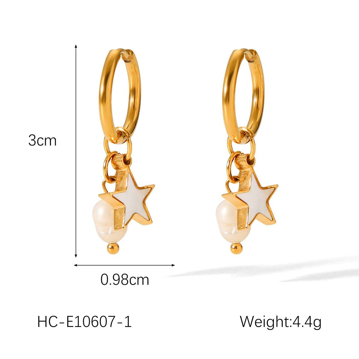 Stainless Steel Heart-shaped White Shell Pendant Earrings, INS Style, Fashionable Pearl Five-pointed Star Titanium Steel Earrings for Women